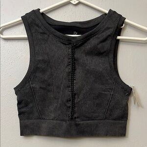 Aerie Black Ribbed Crop Tank Top